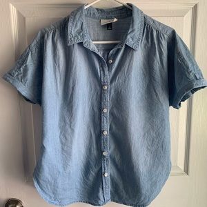 light wash denim button up tee
